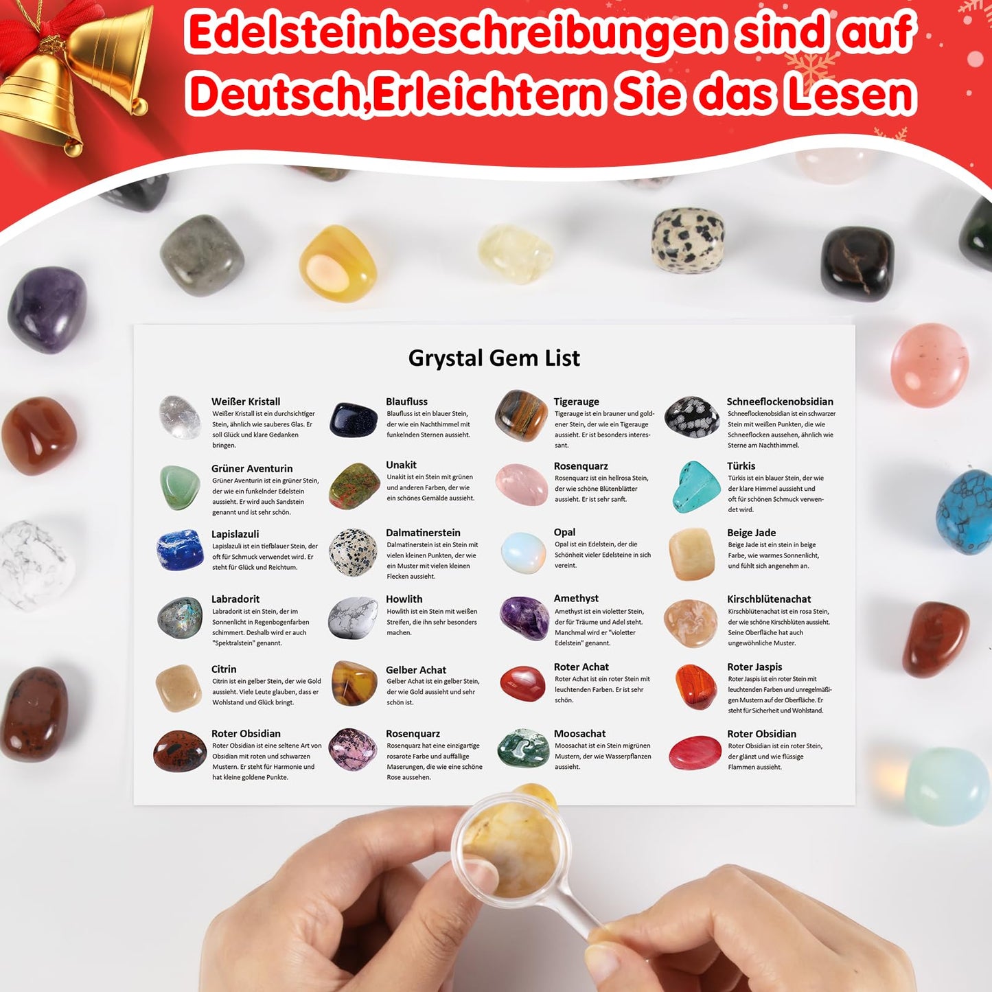 Gemstone Advent calendar 2024, Christmas calendar 2024 with 24 days Advent calendar stones crystals, Advent calendar gemstones for children, Christmas gifts for boys, girls.