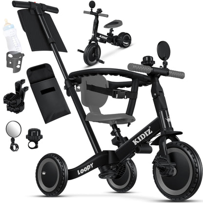 KIDIZ® 6in1 Balance Bike Trike | Kids' Ride-On Bike for Ages 1-5 | Supports up to 55lbs | Includes Handlebars, Safety Bar, Seatbelt, Bell & Mirror