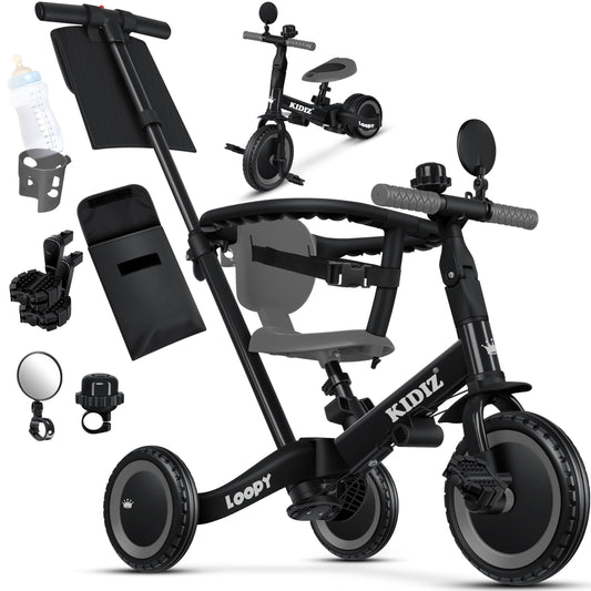 KIDIZ® 6in1 Balance Bike Trike | Kids' Ride-On Bike for Ages 1-5 | Supports up to 55lbs | Includes Handlebars, Safety Bar, Seatbelt, Bell & Mirror
