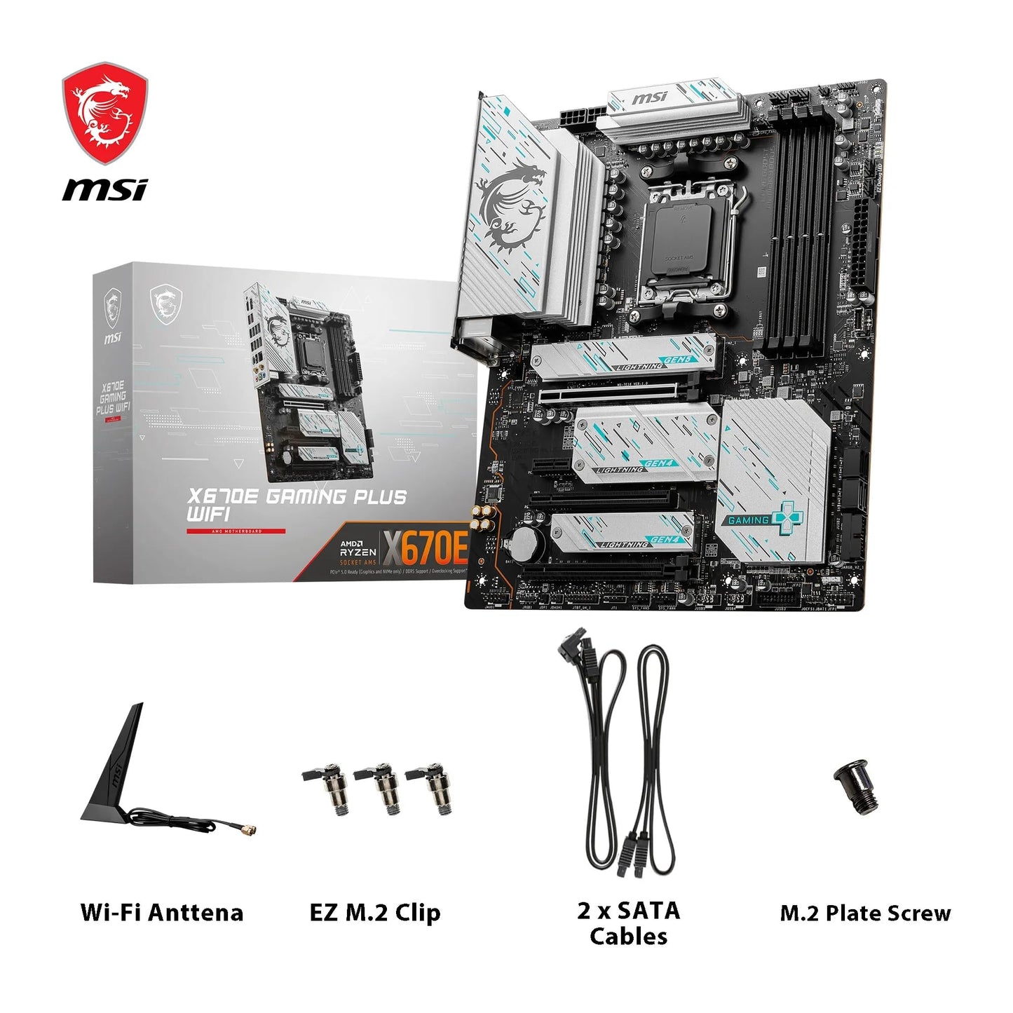MSI X670E Gaming Plus WiFi Motherboard, ATX - Supports AMD Ryzen 7000 processors, AM5-14 Duet Rail 80A SPS, DDR5 7800 MHz/OC, PCIe 5.0 x16, M.2 Gen5, 2.5G LAN, Wi-Fi 6E