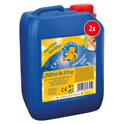 PUSTEFIX Refill Canister I 2 x 2.5 l Bubble Solution I Colorful Bubbles Made in Germany I Bubbles for Wedding, Kids' Birthday Parties, Summer Festivals I Colorful Bubbles for Children & Adults