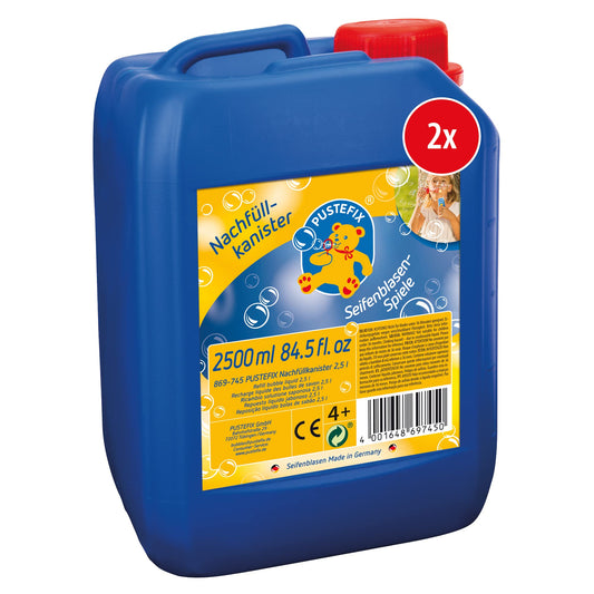 PUSTEFIX Refill Canister I 2 x 2.5 l Bubble Solution I Colorful Bubbles Made in Germany I Bubbles for Wedding, Kids' Birthday Parties, Summer Festivals I Colorful Bubbles for Children & Adults