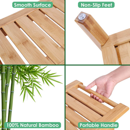 HOCSOK Bamboo Stool Bench Bathroom Shower Stool 2-Tier Water-resistant Non-slip Home Garden Balcony 60 x 33 x 46 cm Bathroom Furniture Natural with Soap Dish
