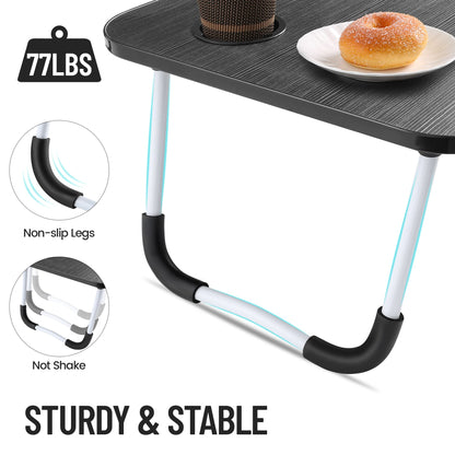 Astory laptop table, bed tray, laptop desk for bed & couch, breakfast tray with foldable legs and cup slot for breakfast in bed, recliner, sofa, 60×39 cm, black