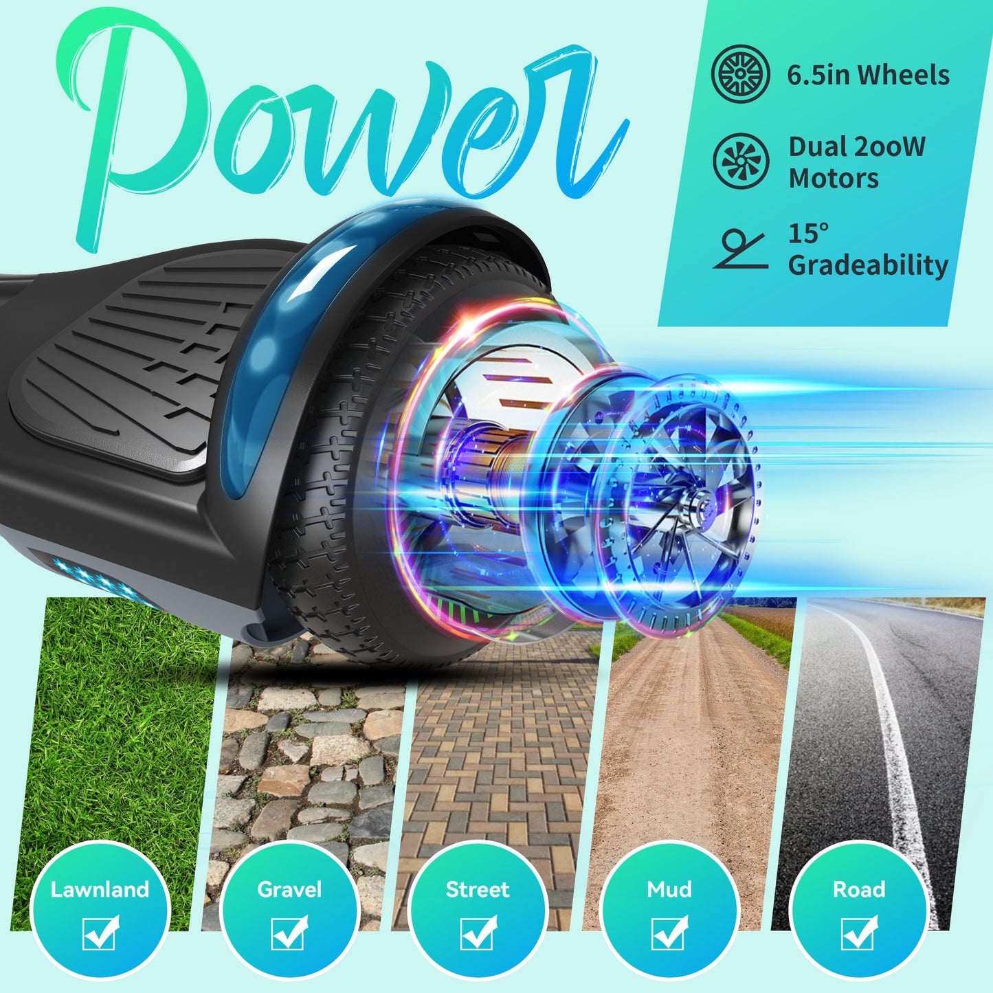 SISIGAD Hoverboards 6.5 Inch Skateboard for Kids, Hoverboard with Bluetooth - LED Lights with Powerful Motor Gift for Children