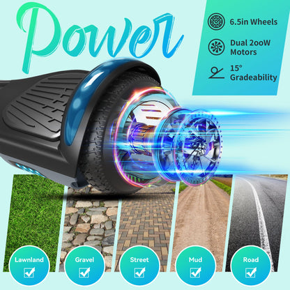 SISIGAD Hoverboards 6.5 Inch Skateboard for Kids, Hoverboard with Bluetooth - LED Lights with Powerful Motor Gift for Children
