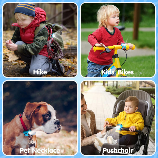 Gofimyee 2 Pack Kids Scooter Light, IPX5 waterproof with 3 light modes for added safety on children's scooters, hiking poles, or backpacks.