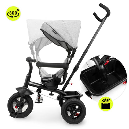 HyperMotion tricycle from 1 year with push bar - 3-in-1 children's vehicle for 1-4 years, up to 20 kg - with height-adjustable parent handle and push handlebar, Grey