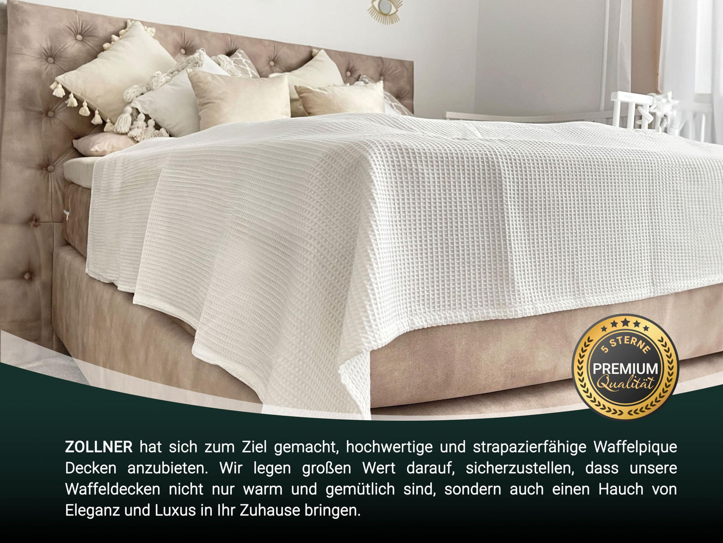 ZOLLNER cuddly blanket in 150x200 cm - 100% cotton - timeless waffle pattern - wrinkle-resistant and breathable couch blanket in white - washable up to 60°C - hotel linen quality - Oeko Tex® certified