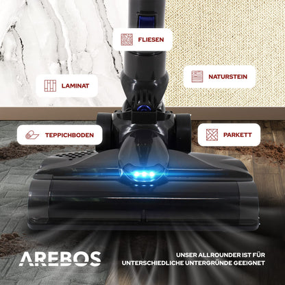 Arebos cordless handheld vacuum | 2-in-1 hand and floor vacuum | 2 powerful suction modes | Bagless | Up to 55 minutes cordless | with wall charging station | Blue