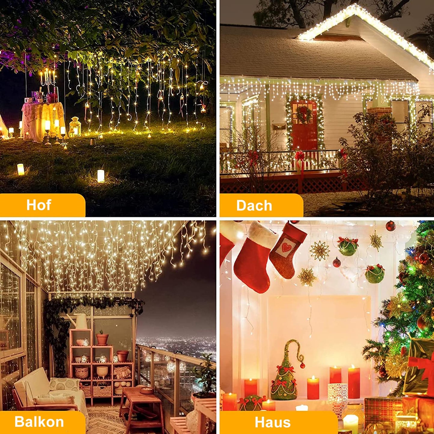 [480 LED] String Lights, 17M 8 Modes Outdoor String Lights with Memory Function for Garden Balcony Christmas Decorations, Waterproof Outdoor/Indoor LED String Lights, Warm White