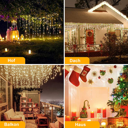 [480 LED] String Lights, 17M 8 Modes Outdoor String Lights with Memory Function for Garden Balcony Christmas Decorations, Waterproof Outdoor/Indoor LED String Lights, Warm White