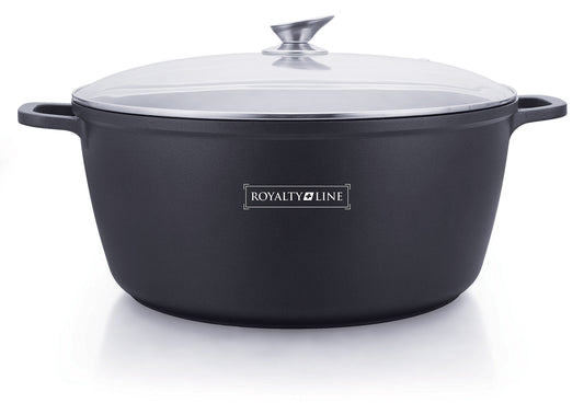 ROYALTY LINE, 32 cm aluminum pot, non-stick Greblon coated in marble, silicone handles, compatible with gas, electric, ceramic, halogen, induction - marble, 32 cm, grey