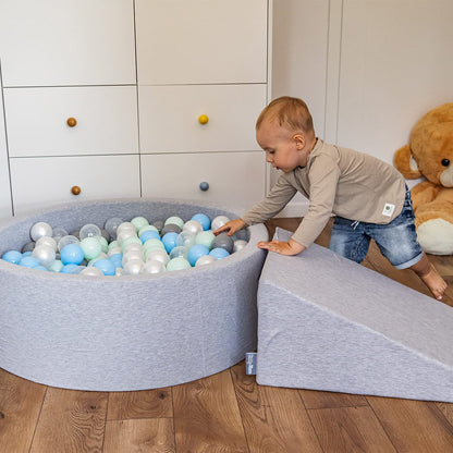 KiddyMoon Quarter Square Ball Pit Ball Pool 90X30cm/300 Balls ∅ 7cm Ball Pits for Babies Toddler Playpen, Made in the EU, Light Grey: White/Grey/Mint