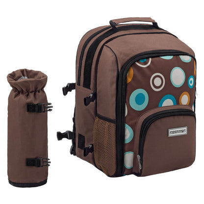 anndora picnic backpack with cooler compartment brown retro + accessories 15 pieces - 2 persons