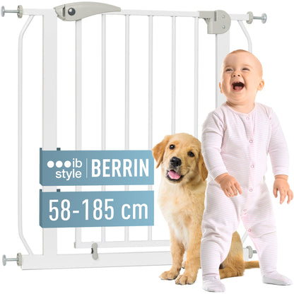 ib style Baby Gate for Stairs Berrin 58-185 cm, Door Gate, Pet Gate, No Drilling, White, 108-116 cm