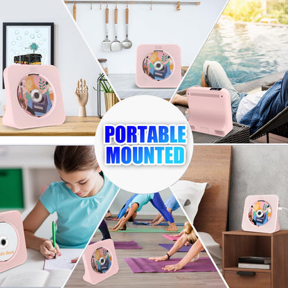 Gueray Portable CD Player with Bluetooth Desktop CD Player for Home Built-in Dual HiFi Speakers AUX Headphone Jack FM Radio Boombox with Remote Control USB Port LCD Display (Pink)