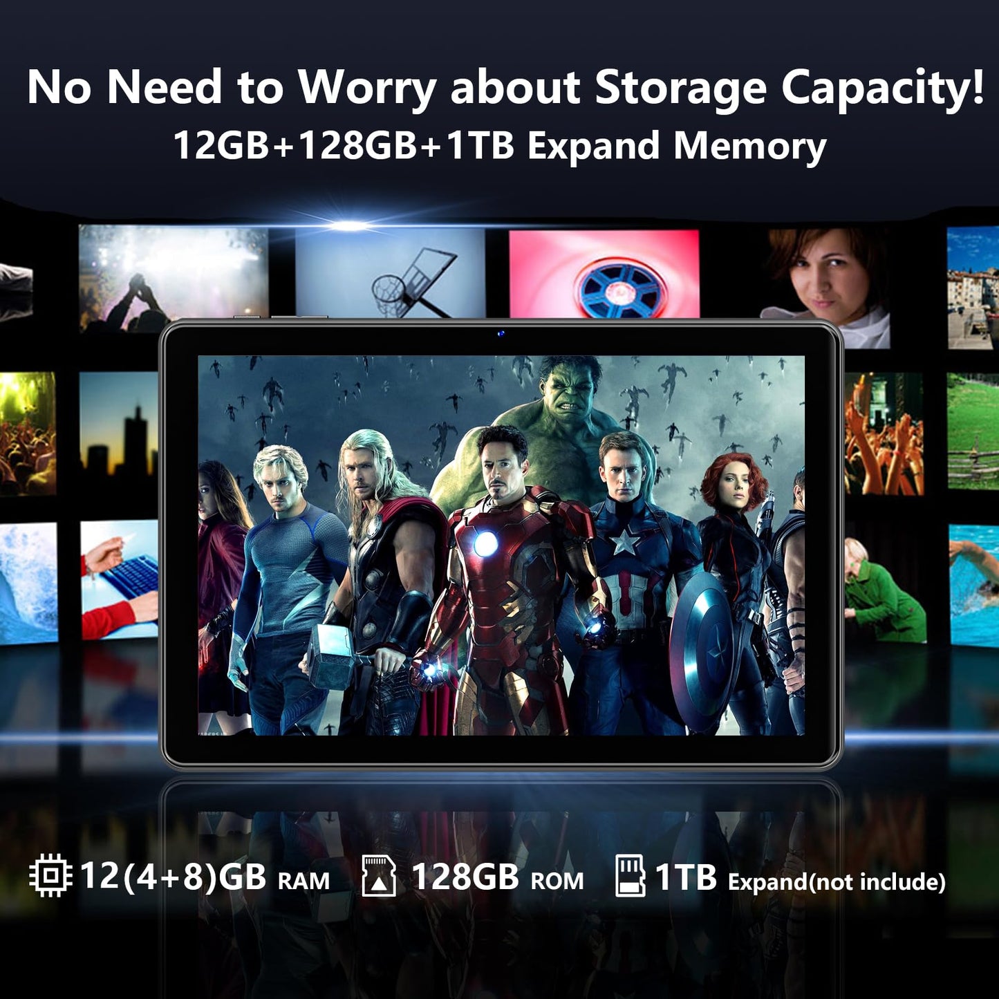 Rebecco 2025 tablet 10 inch Android 14 tablets, 12GB RAM+128GB ROM (expandable to 1TB), Octa Core 1280 * 800 IPS HD screen, Unisoc A523 CPU, 5G/2.4G WiFi, dual 5MP+8MP camera.