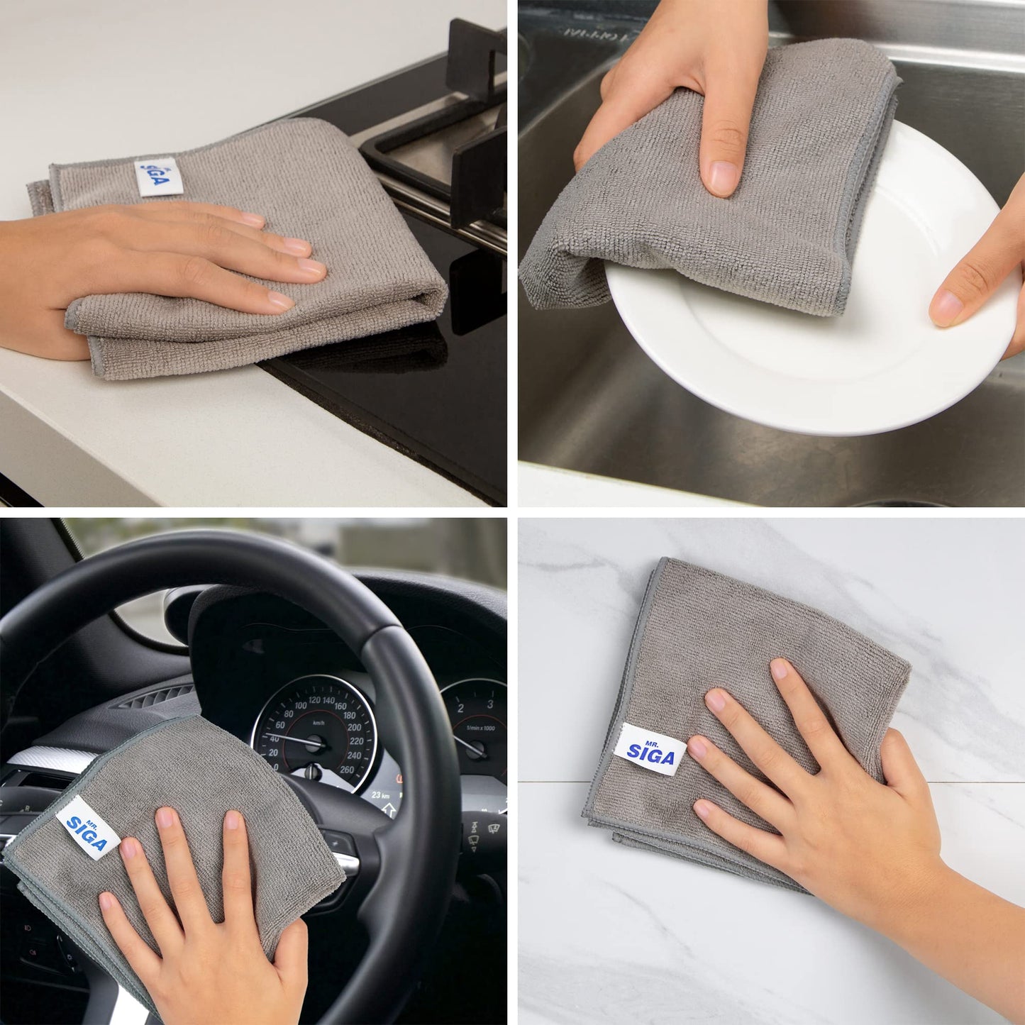 MR.SIGA Microfiber Cleaning Cloth, All-Purpose Microfiber Towels, Streak-Free Cleaning Cloths, 12 Pack, Gray, Size 32 x 32 cm