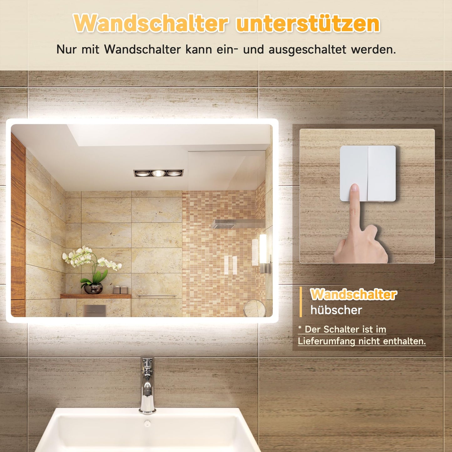 SONNI LED Bathroom Mirror 80x60 cm Wall Mirror with Lighting Cold White IP44 Bathroom Vanity Mirror