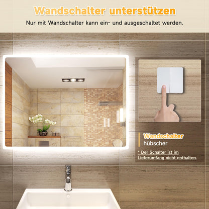 SONNI LED Bathroom Mirror 80x60 cm Wall Mirror with Lighting Cold White IP44 Bathroom Vanity Mirror
