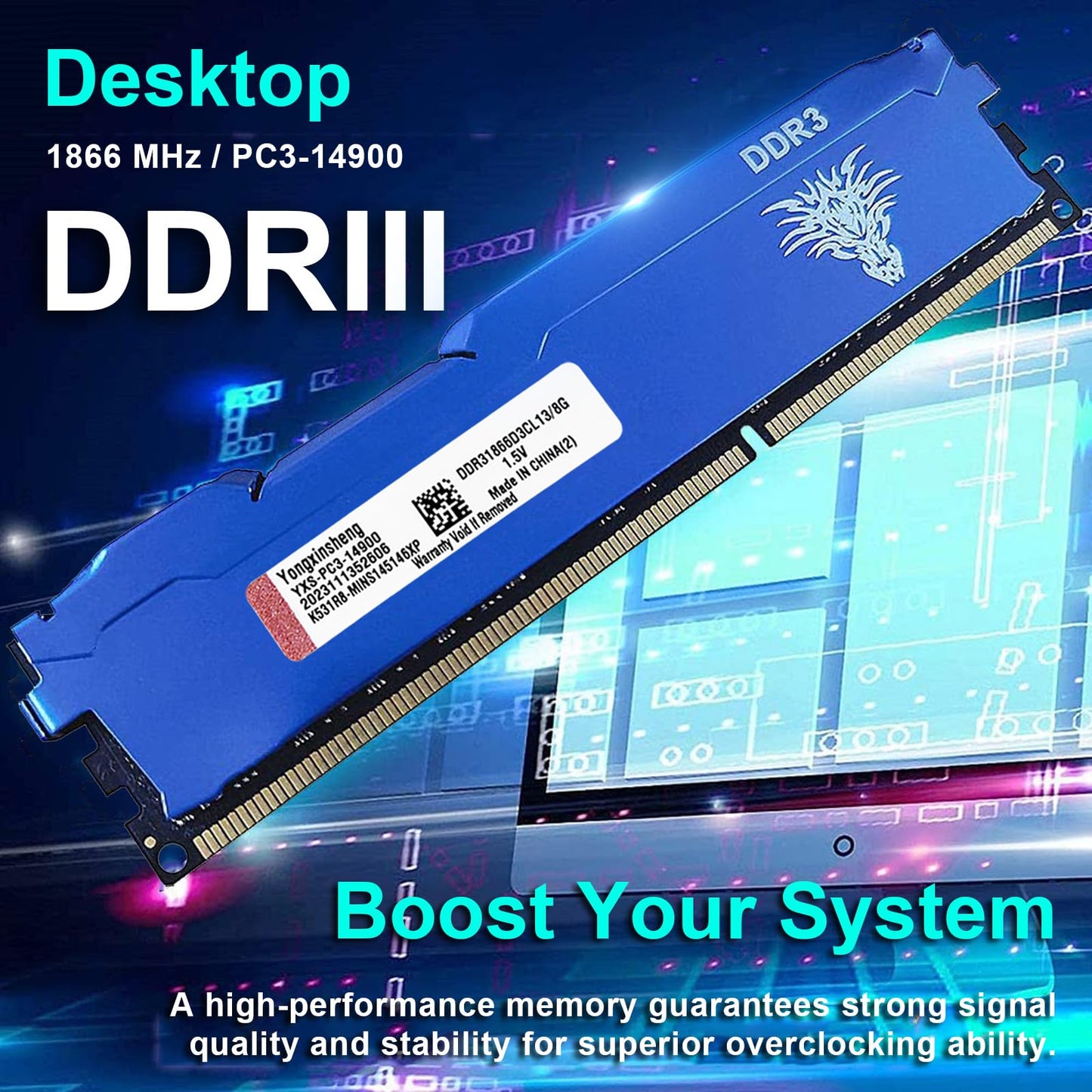 Yongxinsheng DDR3 32GB Kit (8GBx4) Desktop RAM 1866MHz PC3-14900 UDIMM Non-ECC Unbuffered 1.5V 2Rx8 Dual Rank 240 Pin CL13 PC Computer Memory Upgrade Module Memory Kit (Blue)