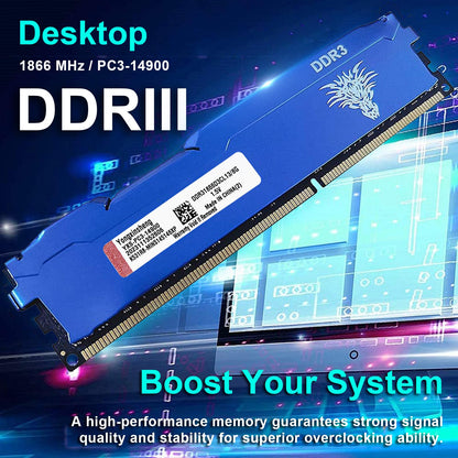 Yongxinsheng DDR3 32GB Kit (8GBx4) Desktop RAM 1866MHz PC3-14900 UDIMM Non-ECC Unbuffered 1.5V 2Rx8 Dual Rank 240 Pin CL13 PC Computer Memory Upgrade Module Memory Kit (Blue)
