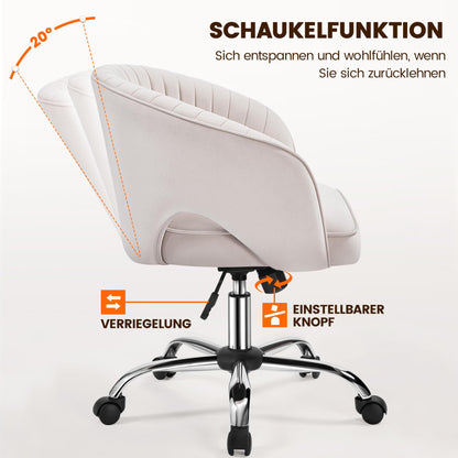 Yaheetech Makeup Chair with Velvet Cover, Office Chair with Armrests, Swivel Chair with Casters, Height Adjustable Home Office Chair, Office Chair with Rocking Function, Rotatable Upholstered Chair Cream White