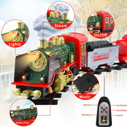 Ulikey Electric Train for Kids, Remote Control Steam Train Toy with Light and Sound, Christmas Train around the Tree, Christmas Steam Locomotive Gift for Kids aged 3 years and up.
