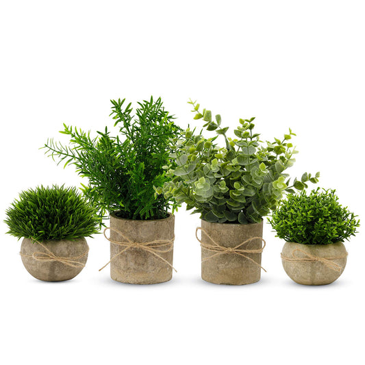 YVONNEYI 4 piece artificial plant for living room decor, fake plants like real eucalyptus, faux plant for home bedroom bathroom kitchen office room windowsill home interior decor (005, 4 pieces)