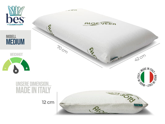 Memory Foam Pillow | 12 cm height | Side sleeper pillow | Excellent head support | Adults | Aloe Vera | Made in Italy