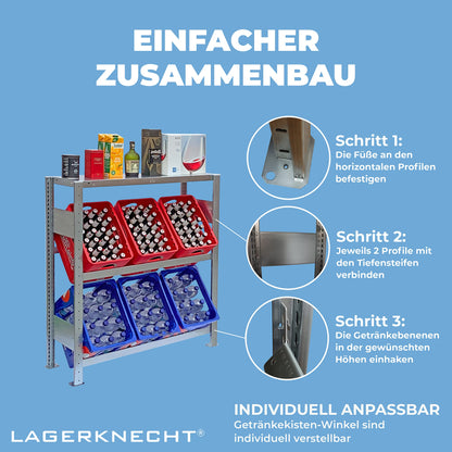 Warehouseman Beverage Crate Rack 6 Crates Made in Germany professional organization for crates Rack for beverage crates with shelf, drinks rack, water crate rack, beer crate rack