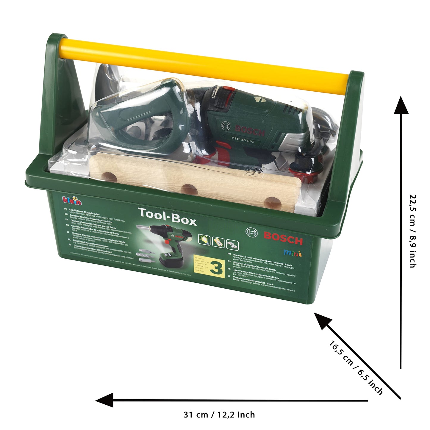 Theo Klein 8520 Bosch Tool Box | With tools and accessories | Includes battery-powered screwdriver with light and sound | Toy for children ages 3 and up