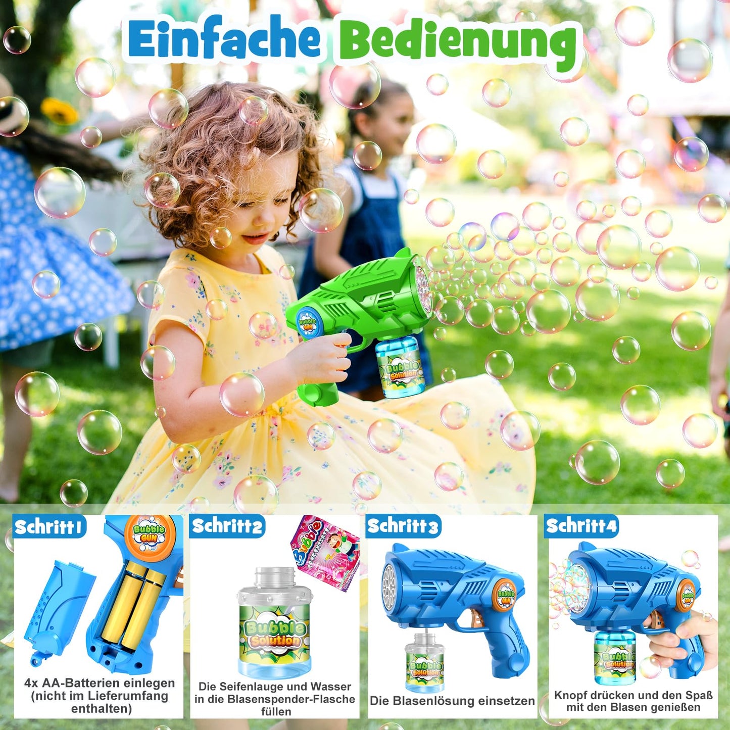 Bubble gun bubble machine bubble gun for kids: 2-pack electric bubbles machine - LED automatic bubbles machine for kids aged 4-12 outdoor/party toy.