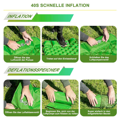 STURME Camping Mat Self Inflating Sleeping Pad with Foot Pump, Outdoor Inflatable Air Mattress Ultralight Sleeping Pad, Durable Mattress, Foldable Sleeping Mat with Pillow for Hiking, Outdoor - Green