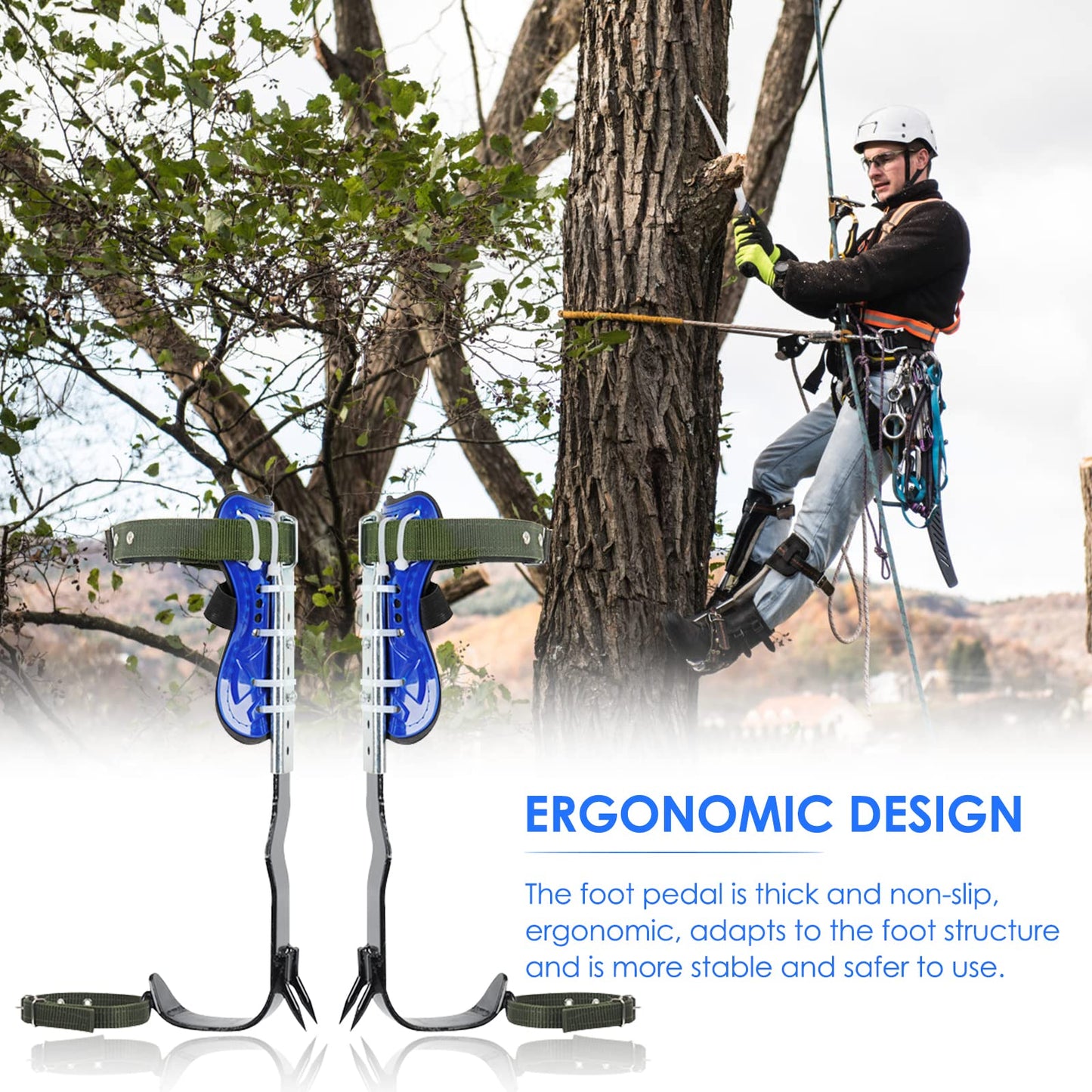 Hellooo Tree Climbing Equipment Set, Height Adjustable Tree Climbing Spikes, Safety Harness Climbing Gear, Tree Climbing Spike Tree Climbing Tool Safety Belt Fall Protection