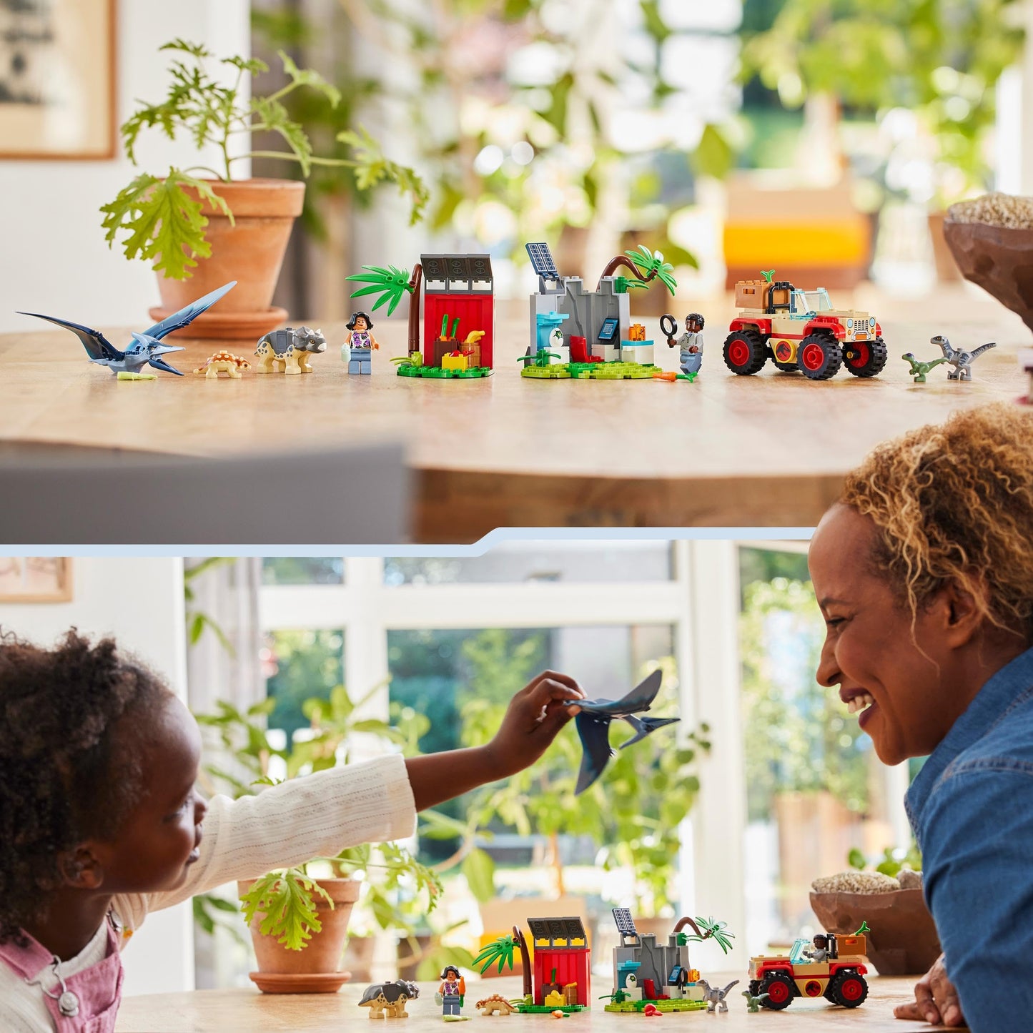 LEGO Jurassic World Baby Dino Rescue Center set features small dinosaur figures including Triceratops, Ankylosaurus, and Velociraptor. Perfect gift for boys and girls aged 4+ to build. Item number 76963.