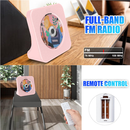 Gueray Portable CD Player with Bluetooth Desktop CD Player for Home Built-in Dual HiFi Speakers AUX Headphone Jack FM Radio Boombox with Remote Control USB Port LCD Display (Pink)