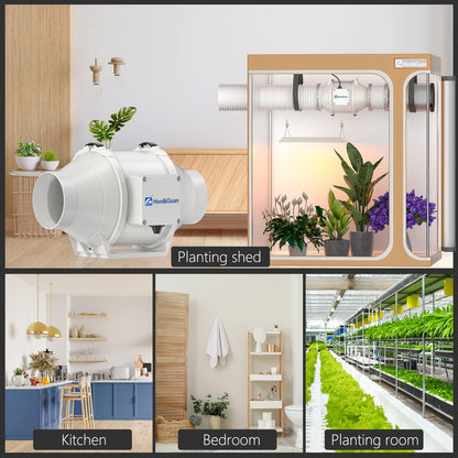 Hon&Guan 125mm Inline Duct Fan Quiet Tube Ventilation Fan Exhaust Fan with 1m EU Power Cord 284m³/h for Office, Warehouse, Hydroponics, Bathroom, Grow Rooms