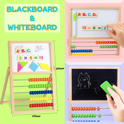 VingaHouse Primary School Calculator Abacus, Abacus Calculator Children Abacus Counting Frame with Chalkboard & Whiteboard with magnetic stickers, Abacus toys for children aged 3 and above