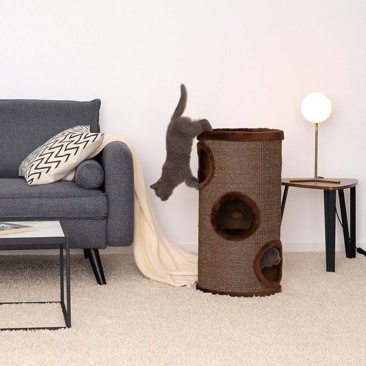 lionto scratching post made of sisal with play ball & plush edge, height 70 cm, stable scratching tree for small & large cats, perfect claw care & entertainment, many hiding places, Ø 36 cm, brown