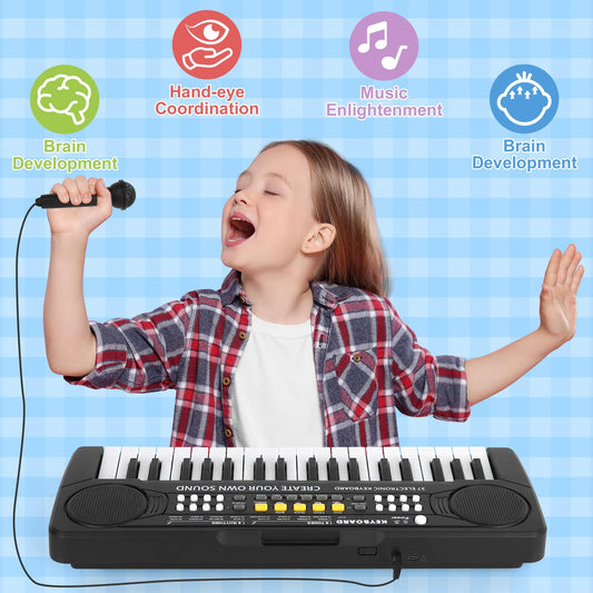 m zimoon Keyboard for Kids with Microphone, Portable Multifunctional Kids Keyboard 37 Keys for ages 3 and up, Musical Toy Piano Keyboard Learning Toy Gift for Boys Girls 3 4 5 6 Years
