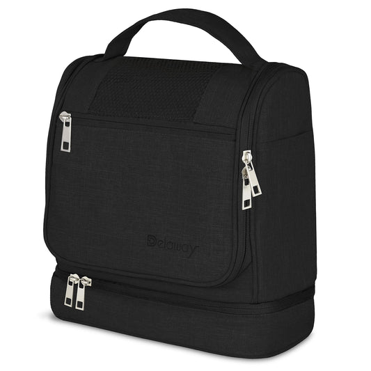 DELAWAY XXL toiletry bag for hanging [Design 2025] Large toiletry bag for women, men with suitcase attachment and separate wet compartment - toiletry bag for men & women (Black New)