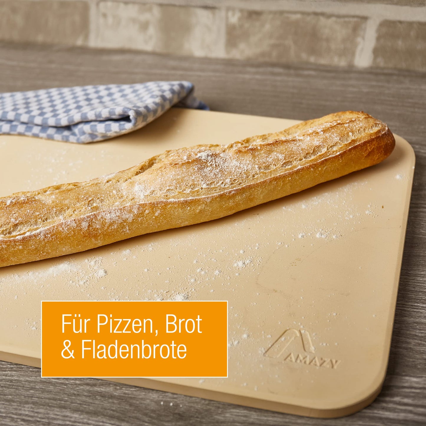 Amazy pizza stone including bamboo pizza peel, parchment paper, and insert - The ultra heat-resistant bread baking stone gives your pizza the original Italian flavor of crispy stone oven pizza.