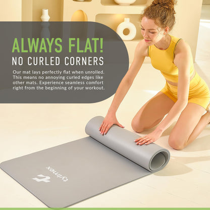 Tylmex non-slip yoga mat 8mm thick | Fitness, Pilates & gymnastics mat for home & outdoor | NBR sports mat with carrying strap & online exercise guide - Gray
