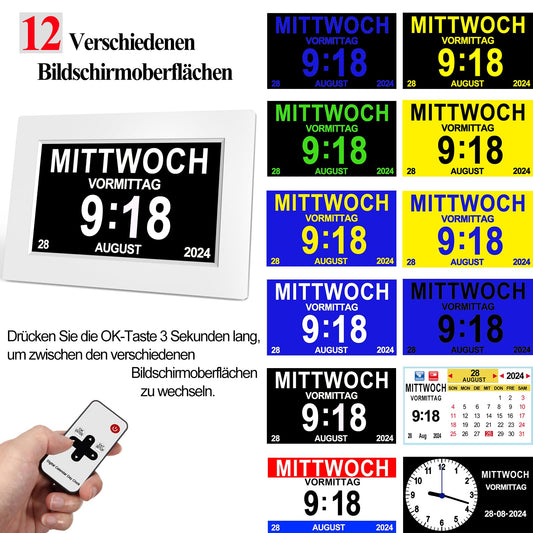 SINOIDEAS Digital Alarm Clock, Digital Calendar, Dementia Clock for Seniors with Customized Reminders (1-White, 8)