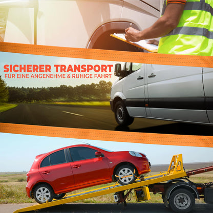 4 ratchet straps for car transport | 35mm | Length 3300mm | 3000 daN | lashing strap | wheel securing | car | tire strap | trailer | commercial vehicle | 35 mm