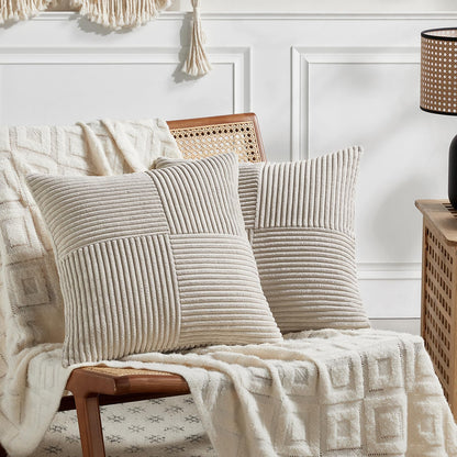 FDTERN 2-Pack Taupe Corduroy Pillow Cover 40x40CM Soft Modern Decorative Pillowcases Cushion Cover Sofa Pillowcase Boho Decor for Couch Bedroom Living Room Balcony