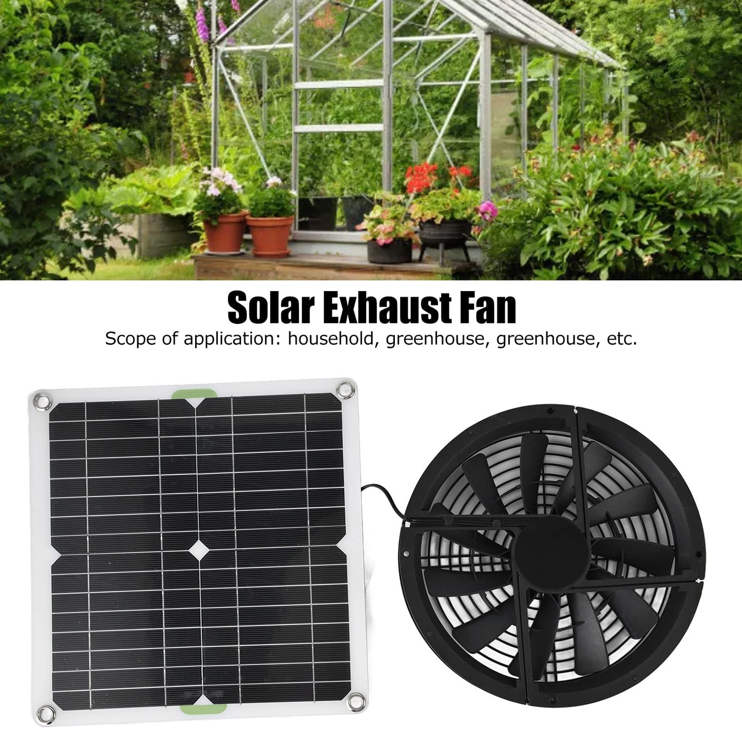 VBESTLIFE Solar Panel Fan, 3000 RPM, waterproof greenhouse ventilator, with metal protective grill, suitable for small chicken coops, sheds, pet houses, window exhaust.