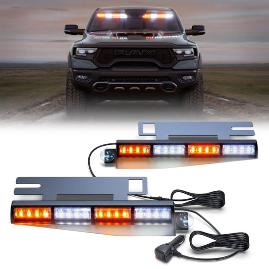 Dinfu 2 Pieces 48cm Flashing LED Warning Light Orange + White Beacon, 26 modes strobe safety warning lights with 32 LEDs for construction vehicles, truck, tractor roof top.